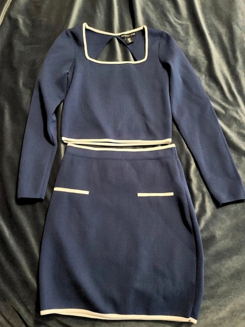 Sincerely Jules Navy Blue White Knit Two-Piece Set